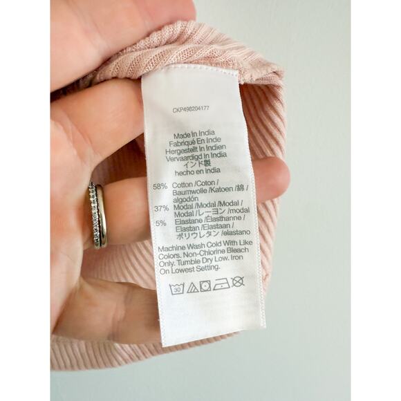 Madewell | NWT Ribbed Lace-Up Short-Sleeve Tee in Pale Blush | XS - Picture 6 of 8